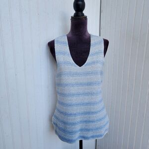 Tommy Bahama Women Striped V Neck Sleeveless Knit Top Cotton Blue White Sz M